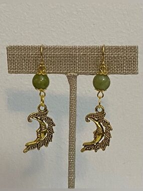 NEW Green Jade moon crystal earrings